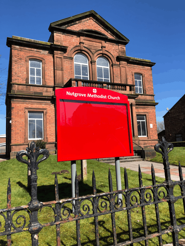comp8 red aluminium church poster case board